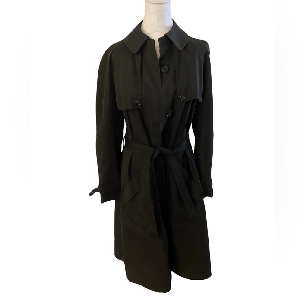Vintage Misty Harbour Women’s Size 16 Black Long Trench Coat Belted Classic Wool